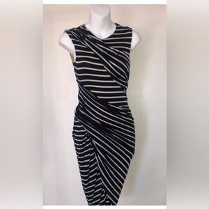 Bailey 44 Sleeveless Asymmetrical Black & White Striped Dress. Size M. NWOTS
